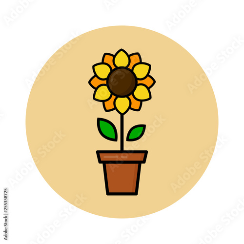 Fototapeta Naklejka Na Ścianę i Meble -  cartoon cute sunflower in a pot vector icon