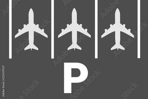 Airpalne and aircraft is grounded - plane is standing on parking lot on airport after shutdown. Aviation and air transportation problem and trouble. Vector illustration