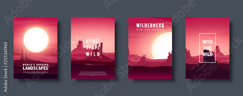 Desert trip. Extreme tourism and travelling. Back to nature. Sands. Exploring Africa. Horizont line with sky. Mountaines. Vector illustration.