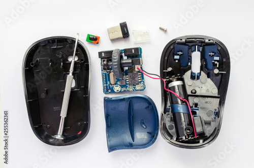 disassembled computer wireless mouse