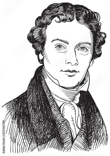 Michael Faraday portrait in line art illustration