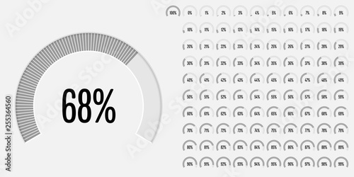 Set of circular sector percentage diagrams (meters) from 0 to 100 ready-to-use for web design, user interface (UI) or infographic - indicator with gray