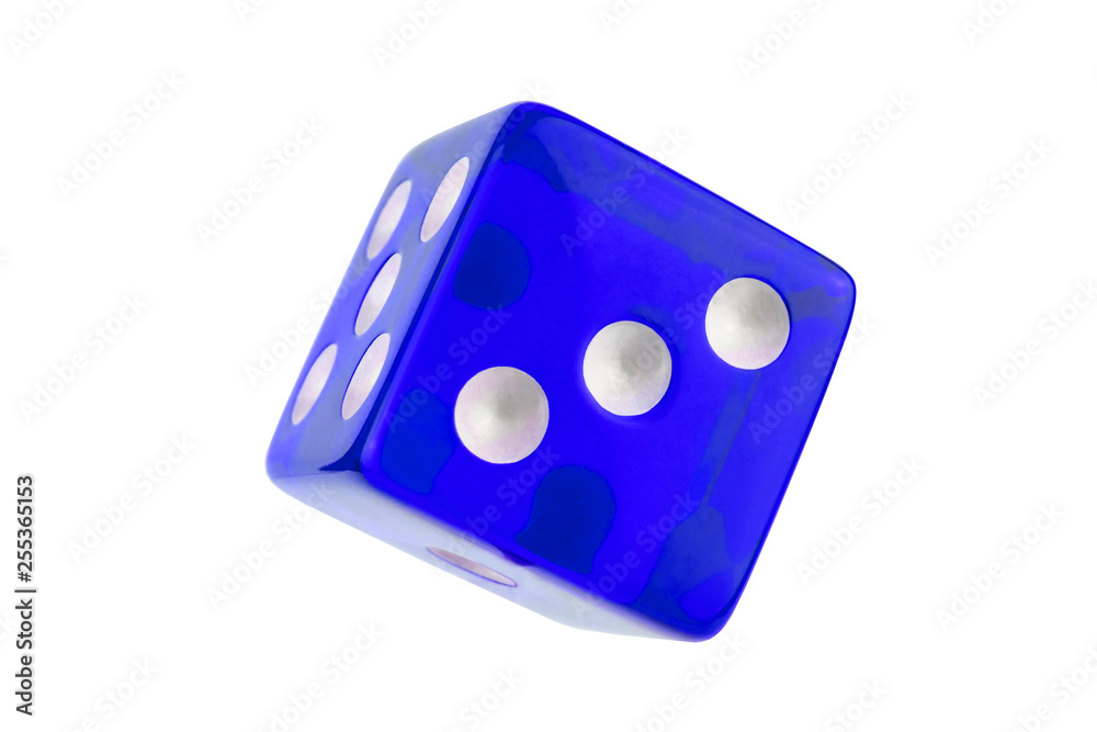 Blue glass dice closeup isolated on white without shadow. Blue glass dice closeup isolated on white without shadow.