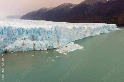 The face of the Perito Moreno Glacier located in the Los Glaciares National Park in Santa Cruz Province, Argentina.
