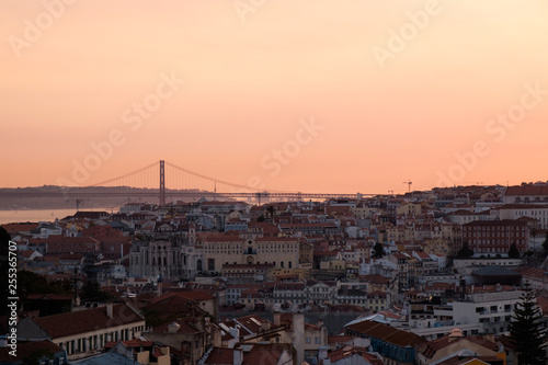 panoramic view of Lisbon downtown at sunset