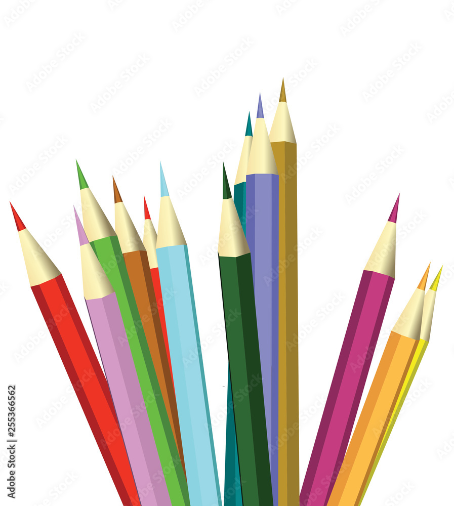 Fototapeta premium Colored pencils illustration, vector