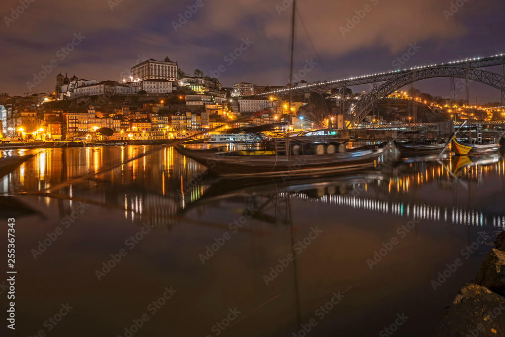 Boats on the Douro River near Luis Bridge in Porto