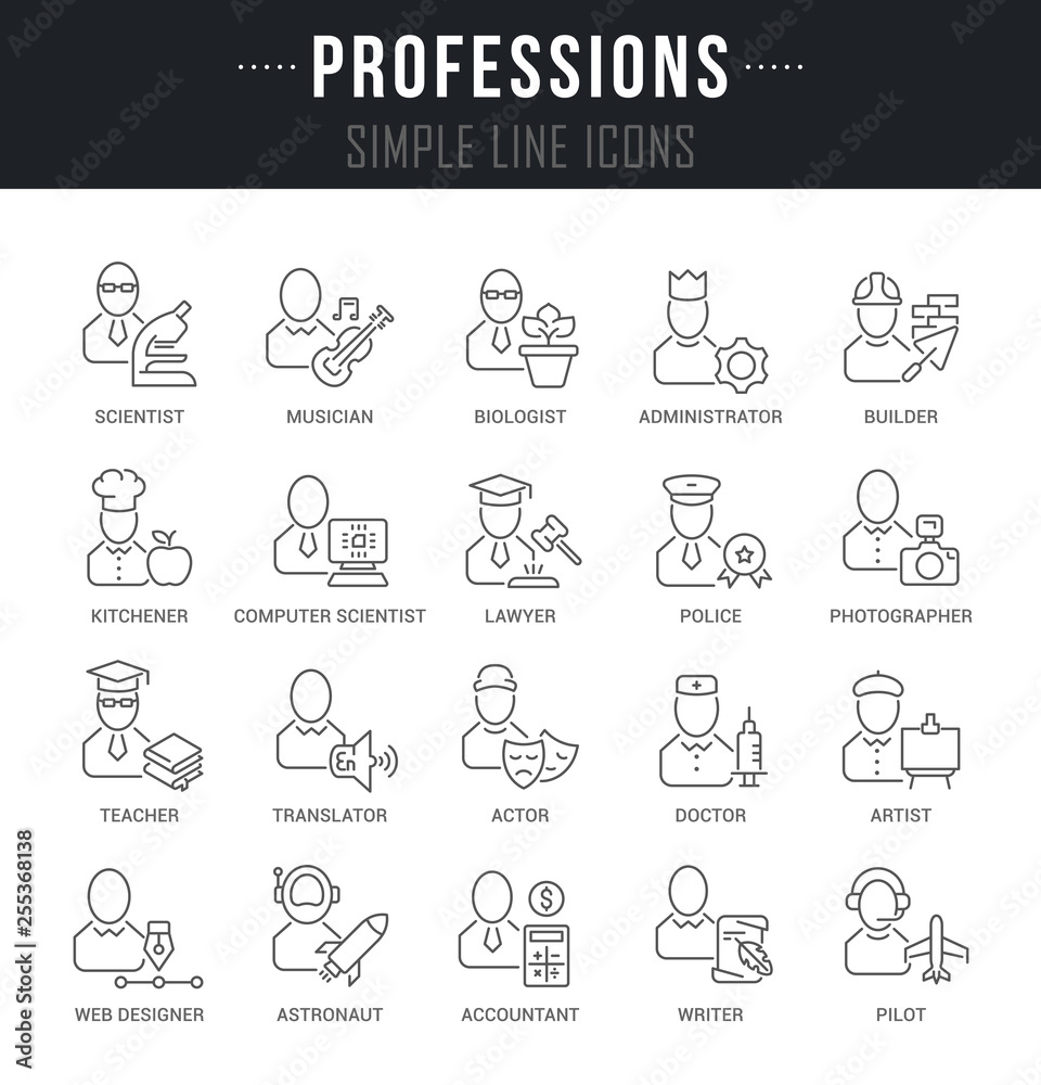 Set Vector Line Icons of Professions.