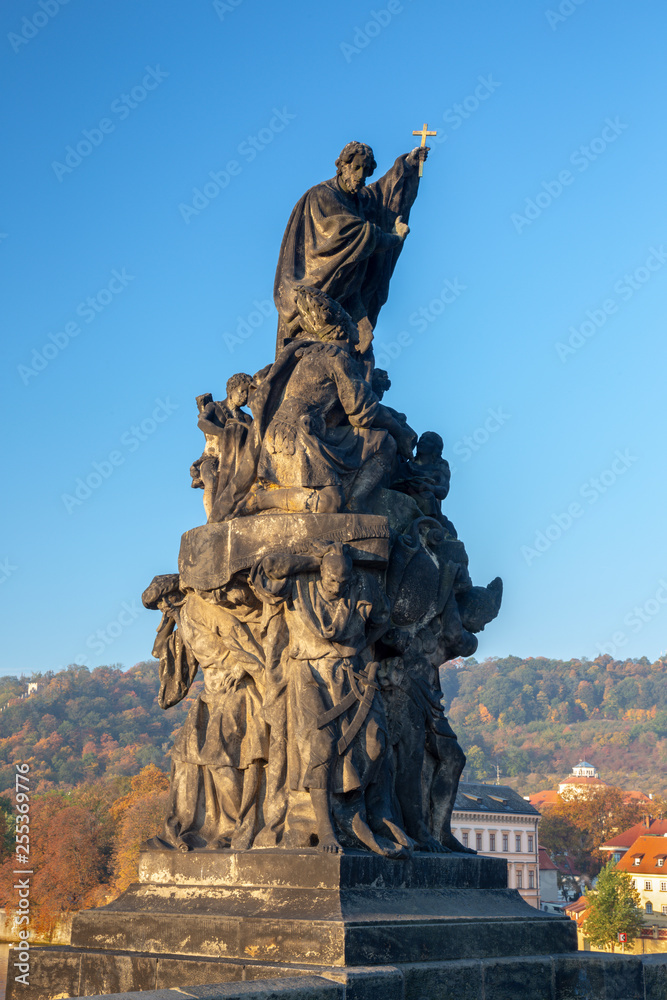Prague - The Saint Francis Xavier statue from Charles bridge by F. M. Brokof (1711).