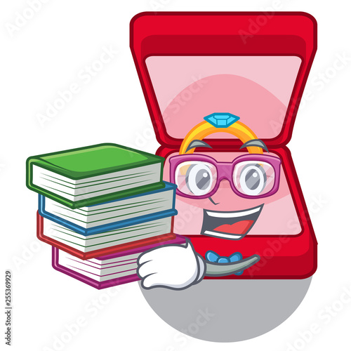 Student with book wedding ring box in character bag