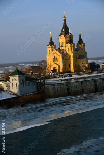 Architecture of Nizhny Novgorod, Russia. Saint Alexander Nevsky cathedral. Popular landmark.