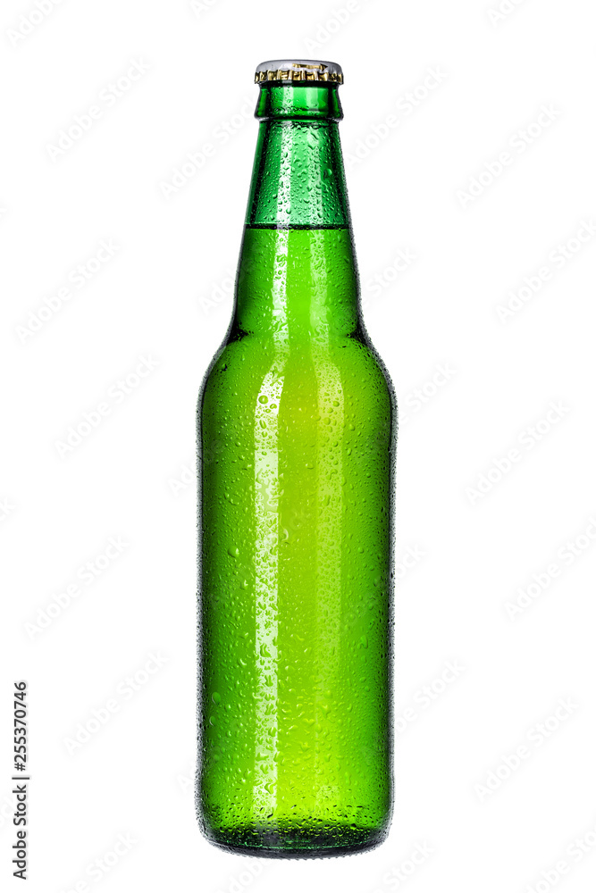 Bottle of light beer isolated on white background close up