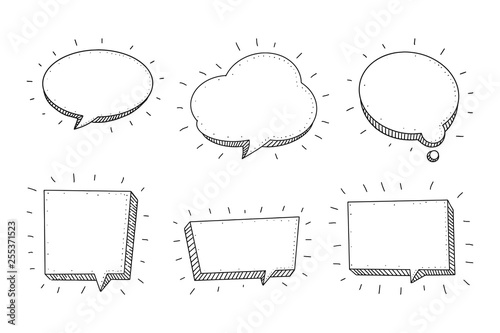 Speech Bubble set in Sketch hand drawn style. Space for quote and text. Vector illustration