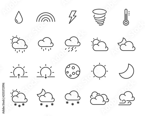 set of weather icons, such as cloud, temperature, sun, season