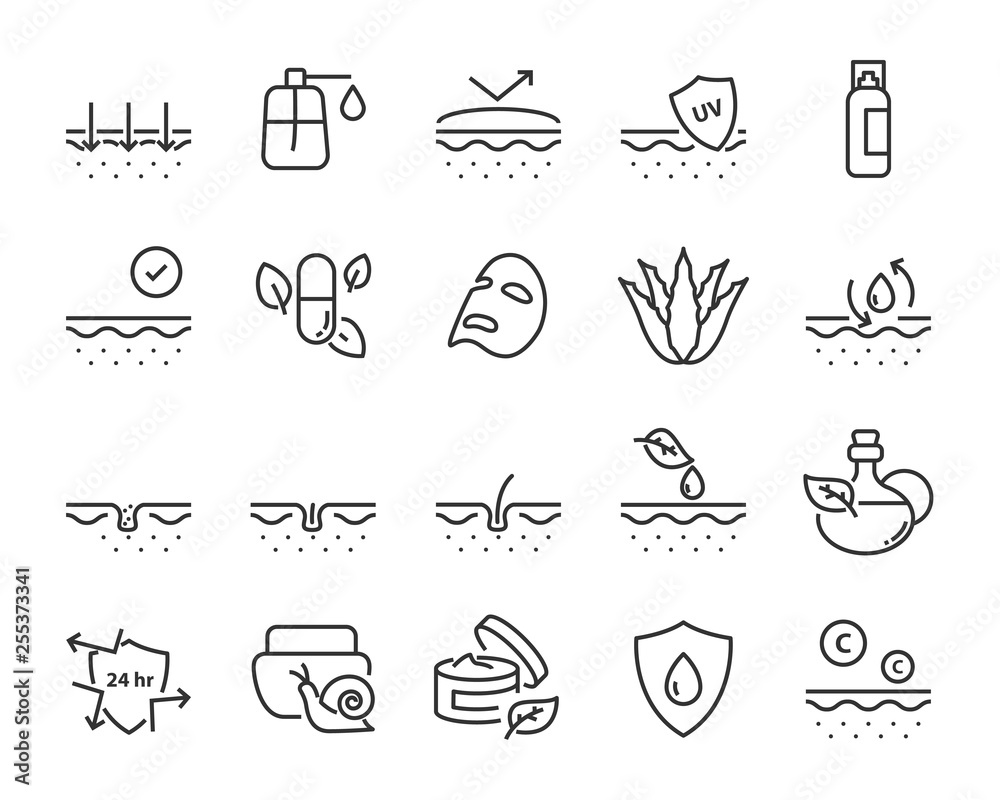 Fototapeta premium set of skin icons, such as facial, alovera, gel, moisture