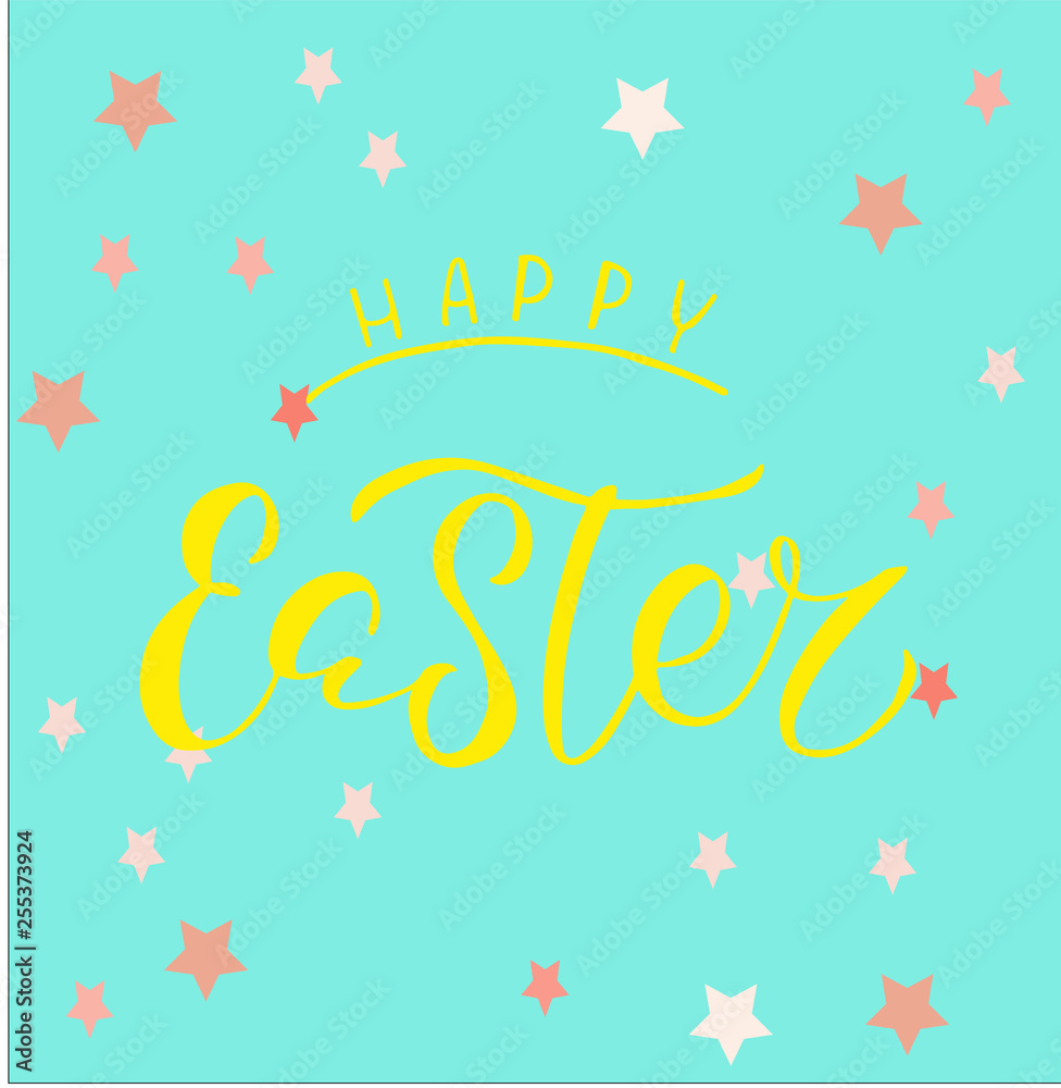 Happy easter lettering logo on seamlessbackground. Template for easter cards, postcards, invitations, badges, stickers, prints. JPG