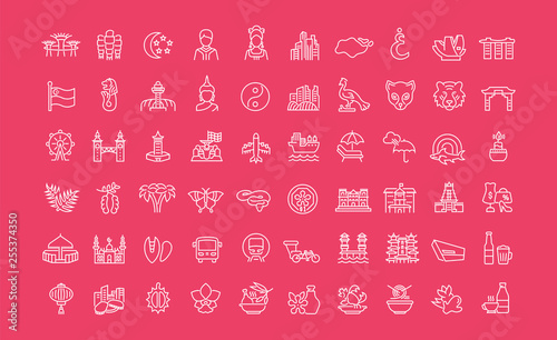 Canvas Print Set of Line Icons of Singapore.