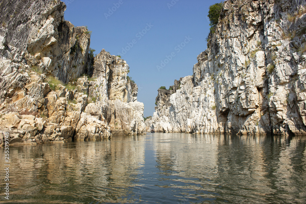 Marble rocks, Bhedaghat, Jabalpur, Madhya Pradesh, India.