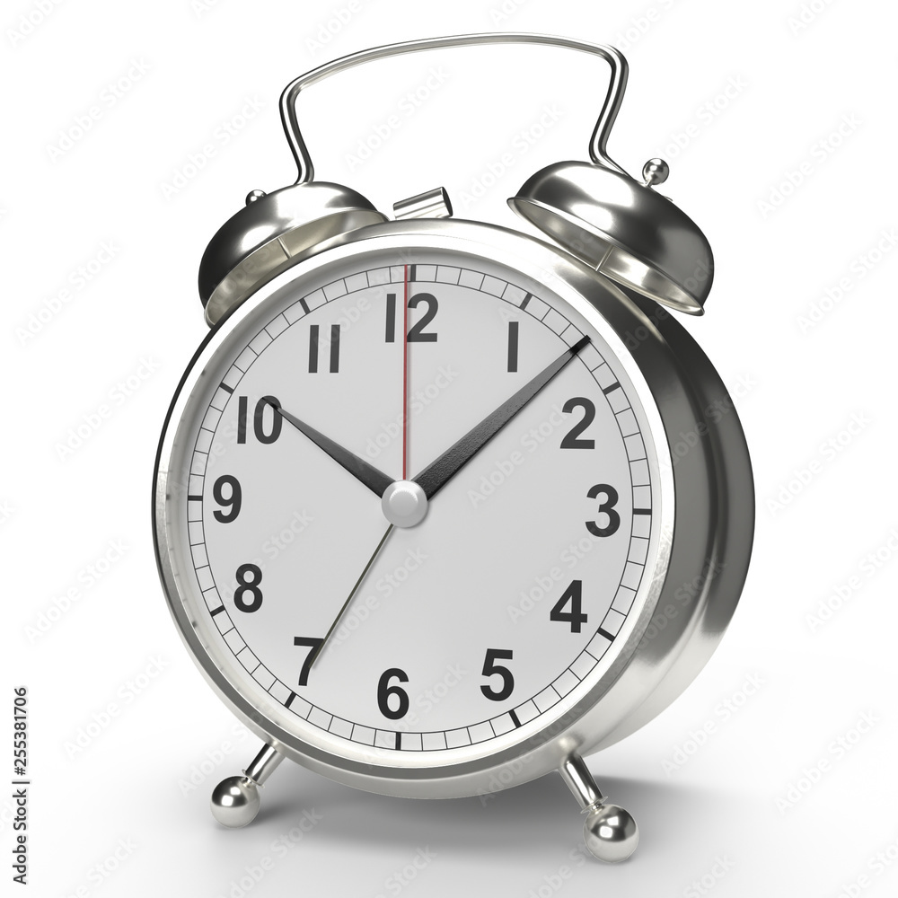 Alarm clock on white background. 3D rendering Alarm clock on white background. 3D rendering