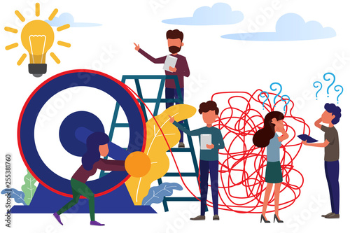 tangle tangled and unraveled. abstract metaphor, business problem solving concept. business concept vector illustration.