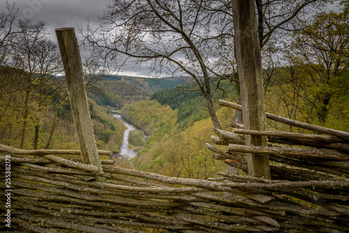 Lookout of an old ancient castle window on the Ourthe river valley Ardennes