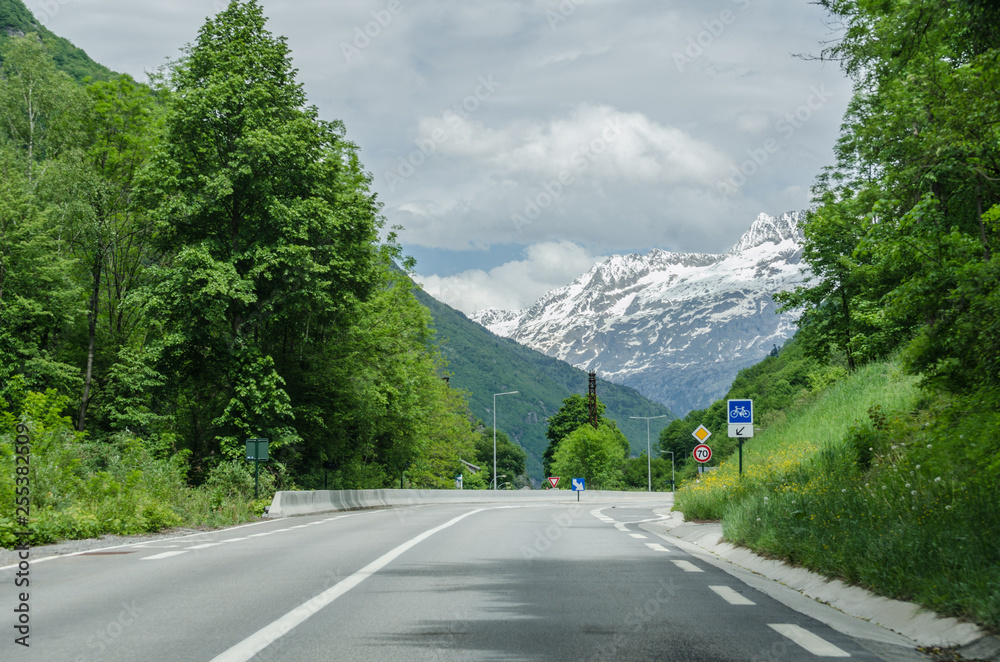 Fototapeta premium road in the mountain with a bike lane