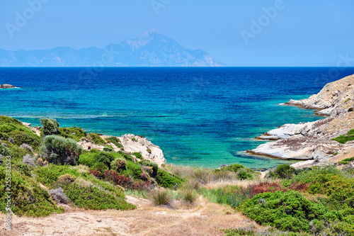 Beautiful beach and rocky coastline landscape in Greece