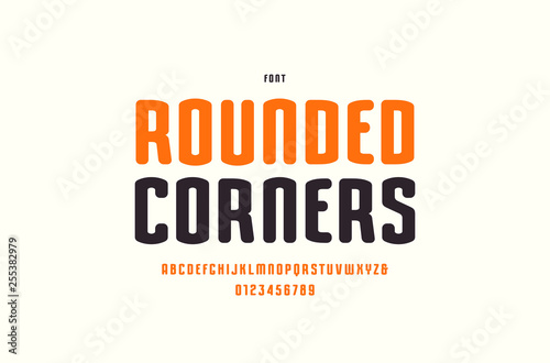 Narrow sans serif font with rounded corners