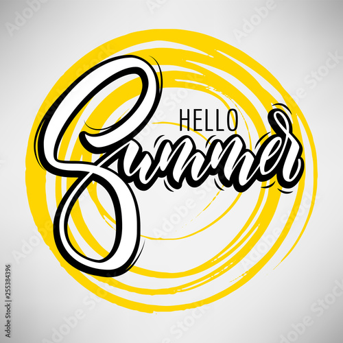 Lettering hello summer wrote by brush. Hello summer calligraphy.