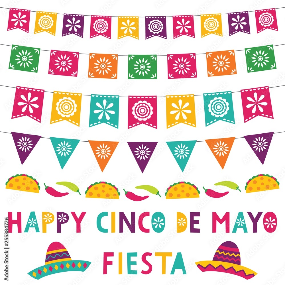 Cinco de Mayo card with party banners and sombreros