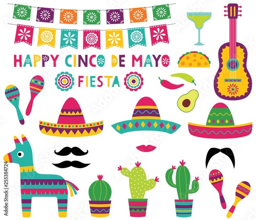 Cinco de Mayo party set (banner, sombreros, pinata, cacti, a guitar)