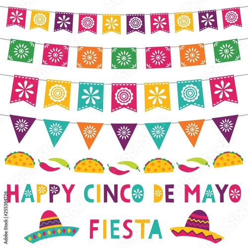 Cinco de Mayo card with party banners and sombreros