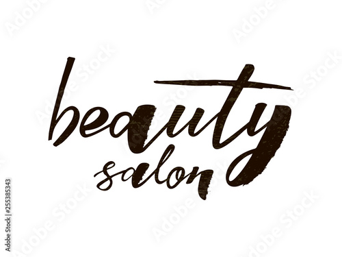 Beauty salon hand lettering logo. Design print for sticker, banner, poster, magazines, beauty shop, beauty saloon. Vector illustration. 