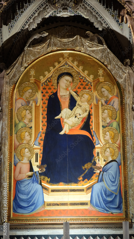 Madonna Child by Bernardo Daddi, altarpiece in Orsanmichele Church in Florence, Tuscany, Italy