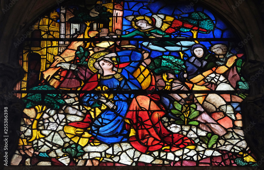 The Annunciation to Joachim, stained glass window in Orsanmichele Church in Florence, Tuscany, Italy