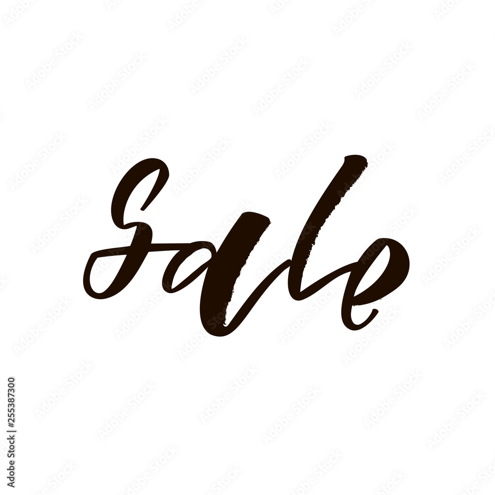 Sale hand lettering text. Design print for flyer, poster, shopping, for selling sign, discount, marketing, shoping, banner, web, header. Vector illustration Sale hand lettering text. Design print for flyer, poster, shopping, for selling sign, discount, marketing, shoping, banner, web, header. Vector illustration
