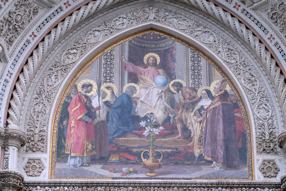 Christ Enthroned with Mary and St. John the Baptist Main Portal of Cattedrale di Santa Maria del Fiore, Florence, Italy