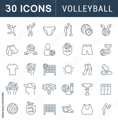 Set Vector Line Icons of Volleyball.