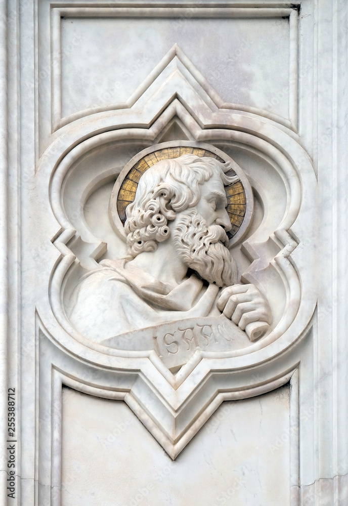 Isaac, relief on the facade of Basilica of Santa Croce (Basilica of the Holy Cross) - famous Franciscan church in Florence, Italy