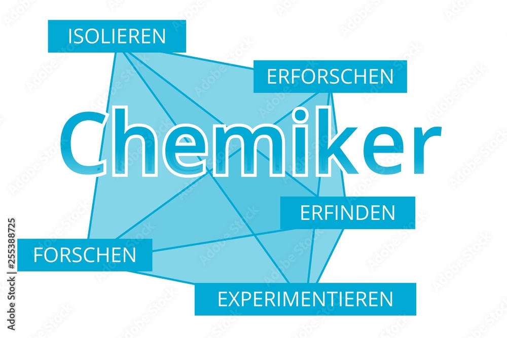 Chemiker - Begriffe verbinden, Farbe blau