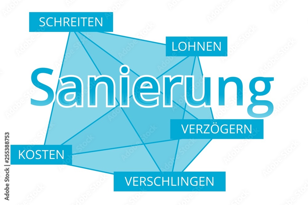 Sanierung - Begriffe verbinden, Farbe blau Sanierung - Begriffe verbinden, Farbe blau