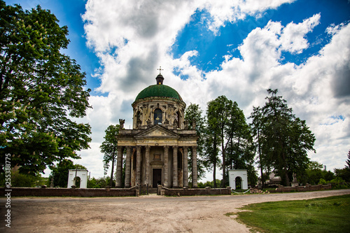 The public access rotunda in Ukraine Against a blue sky with clouds of beautiful and old architecture in the summer