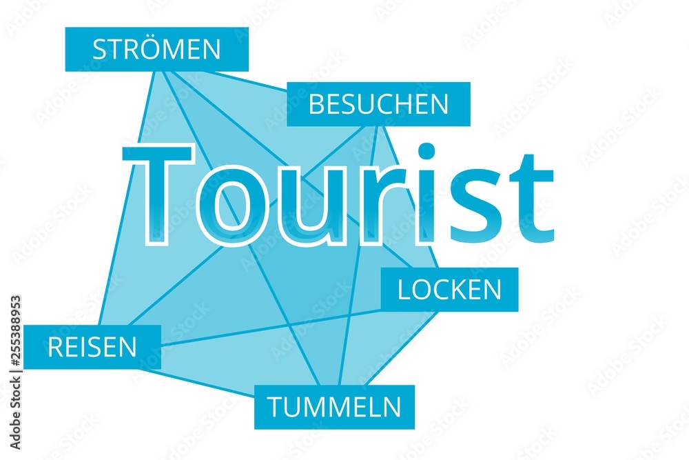 Tourist - Begriffe verbinden, Farbe blau Tourist - Begriffe verbinden, Farbe blau
