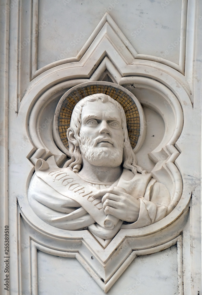 Ezekiel, relief on the facade of Basilica of Santa Croce (Basilica of the Holy Cross) - famous Franciscan church in Florence, Italy