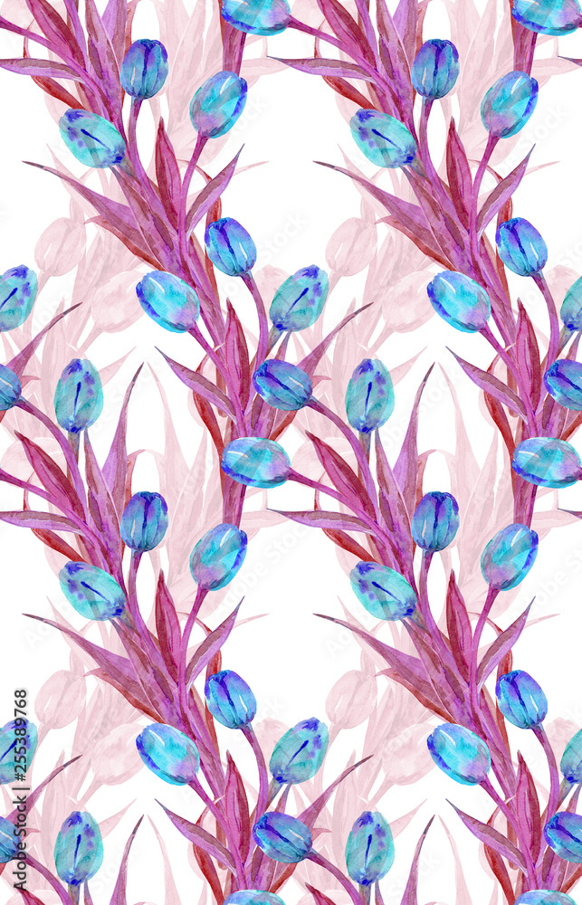 fashion seamless texture with tulips. watercolor painting