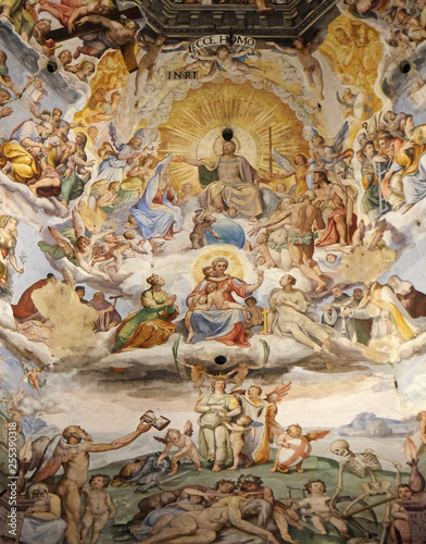 Last Judgment  fresco by Giorgio Vasari in the Cattedrale di Santa Maria del Fiore  Cathedral of Saint Mary of the Flower   Florence  Italy