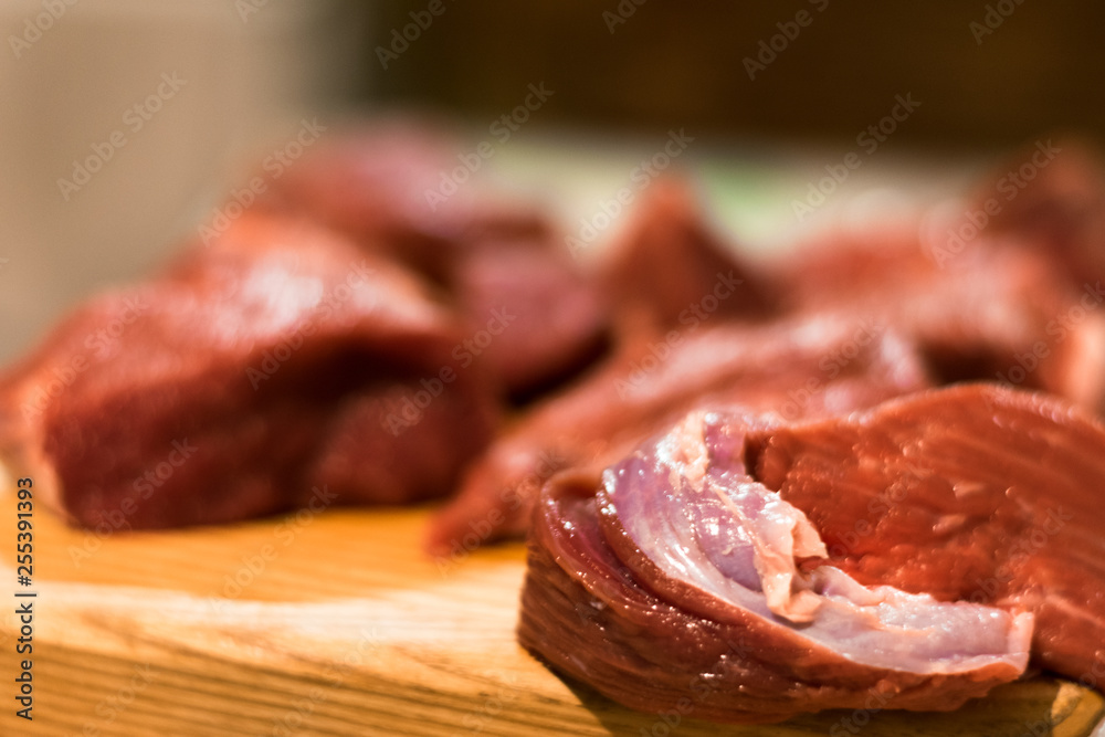 Fresh raw meat. Sliced raw veal