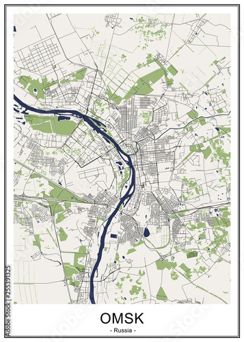 map of the city of Omsk, Russia