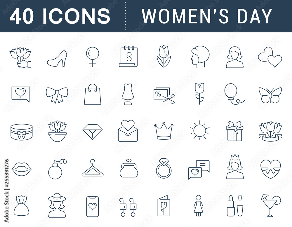 Set Vector Line Icons of Women's Day. Set Vector Line Icons of Women's Day.