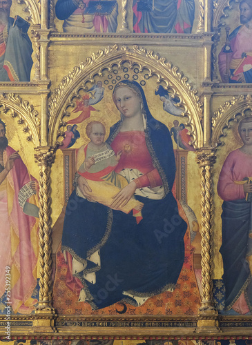 Madonna and Child (1379), by Giovanni del Biondo, Rinuccini altarpiece, Basilica di Santa Croce (Basilica of the Holy Cross) - famous Franciscan church in Florence, Italy